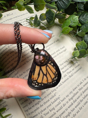 Butterfly Wing and Rhodonite Necklace