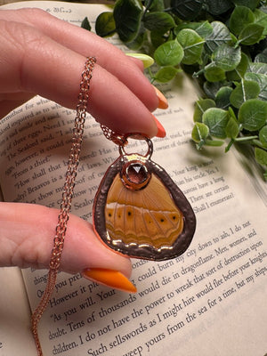 Butterfly Wing and Strawberry Quartz Necklace
