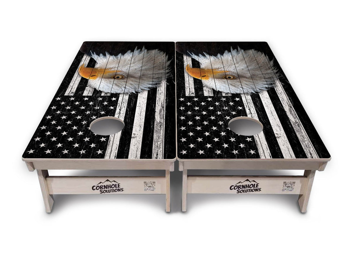 Black & White Eagle Flag Cornhole Boards – Tournament Series