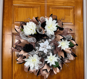 Black & Champagne Dahlia Wreath | Glam Front Door Decor by Bouge Creations, view 5
