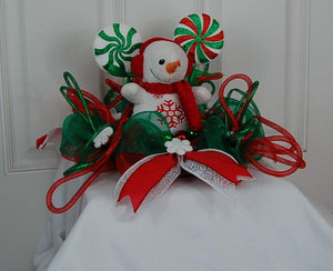 Snowman Christmas Centerpiece | Red Plaid Table Decor by Bouge Creations, view 4