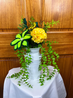Spring Floral Arrangement | Velvet Flowers in White Tin by Bouge Creations, view 3