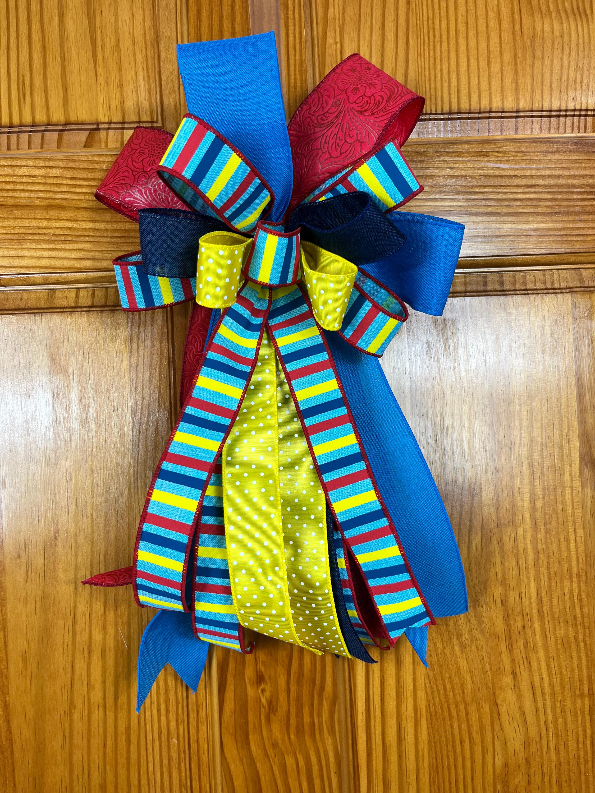Red, Yellow & Blue Polka Dot Bow | Handmade Door Decor by Bouge Creations, view 2