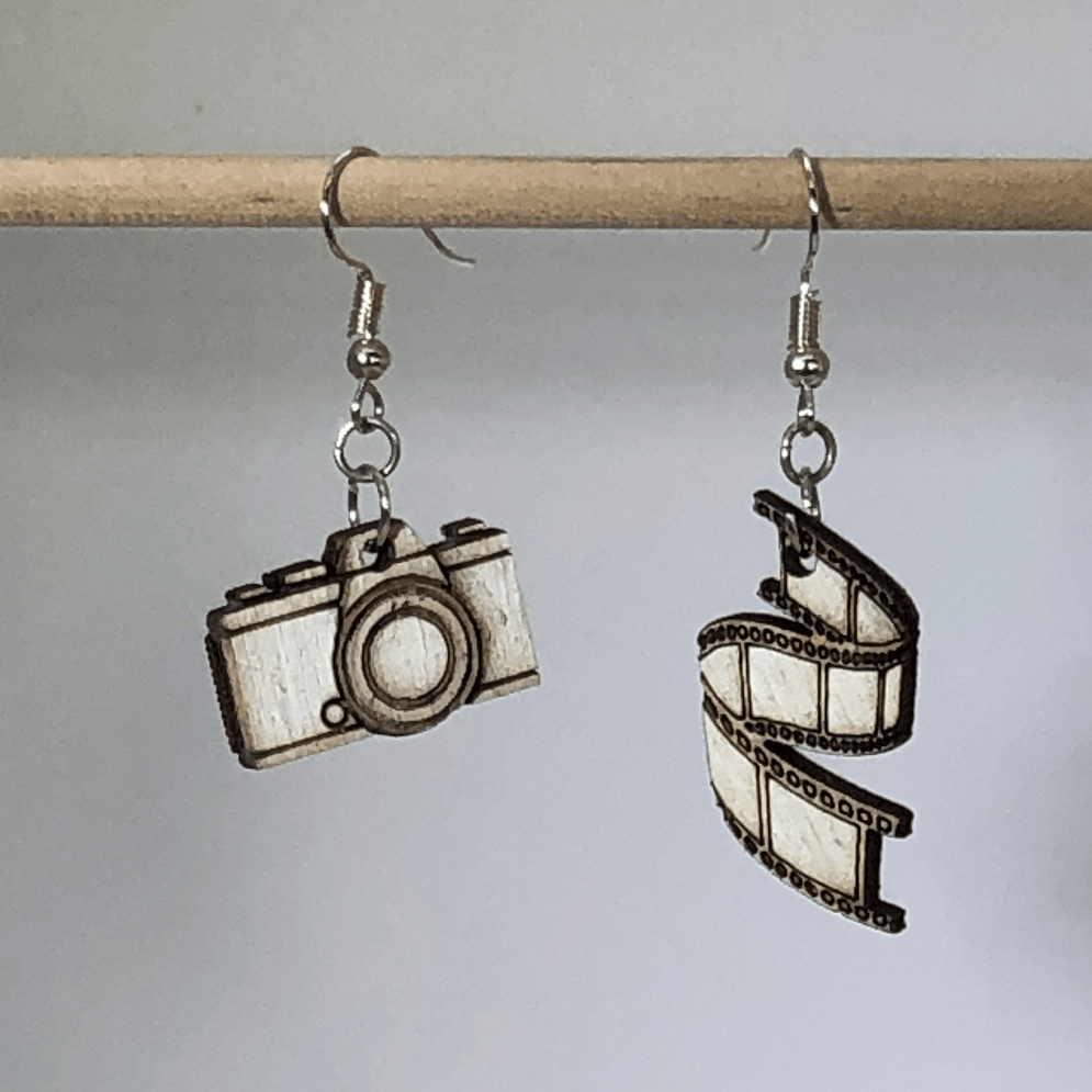 Camera Wooden Dangle Earrings | Photography Jewelry
