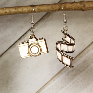Camera Wooden Dangle Earrings | Photography Jewelry