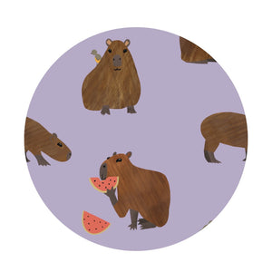 Additional view of Capybara bamboo two piece pajamas for kids with hand drawn animal print