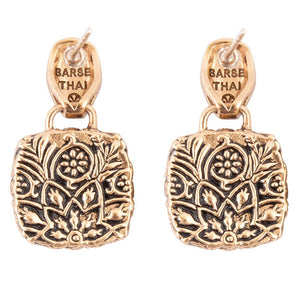 Carved Blue Turquoise Golden Drop Earrings