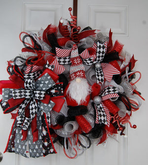Christmas Gnome Wreath | Red & Green Plaid Door Decor by Bouge Creations, view 3