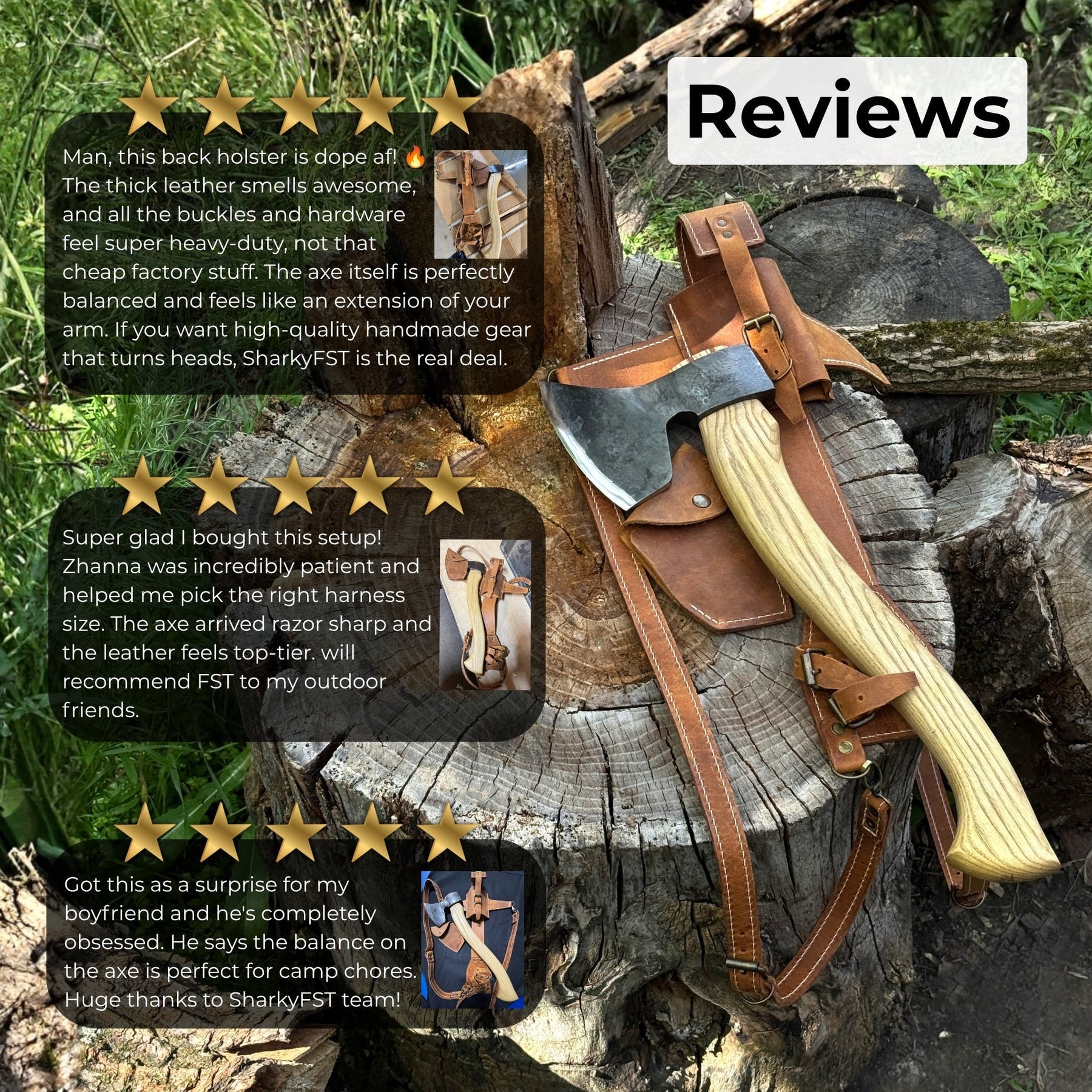Chopping Axe with Leather Back Carry Pouch, 1.05 kg (2.2 lb)