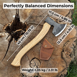 Chopping Axe with Leather Back Carry Pouch, 1.05 kg (2.2 lb)