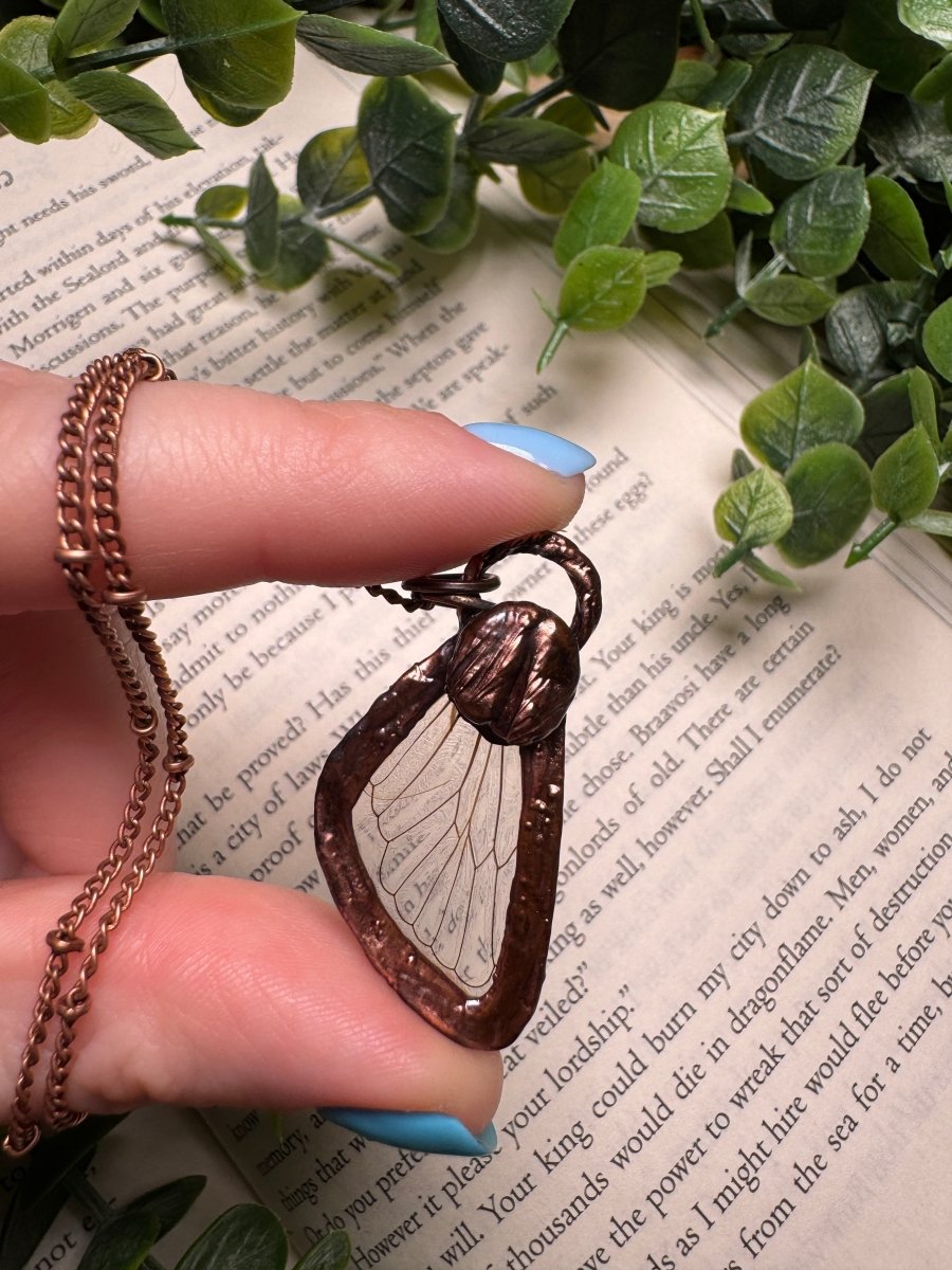Coffee Cicada Fairy Necklace