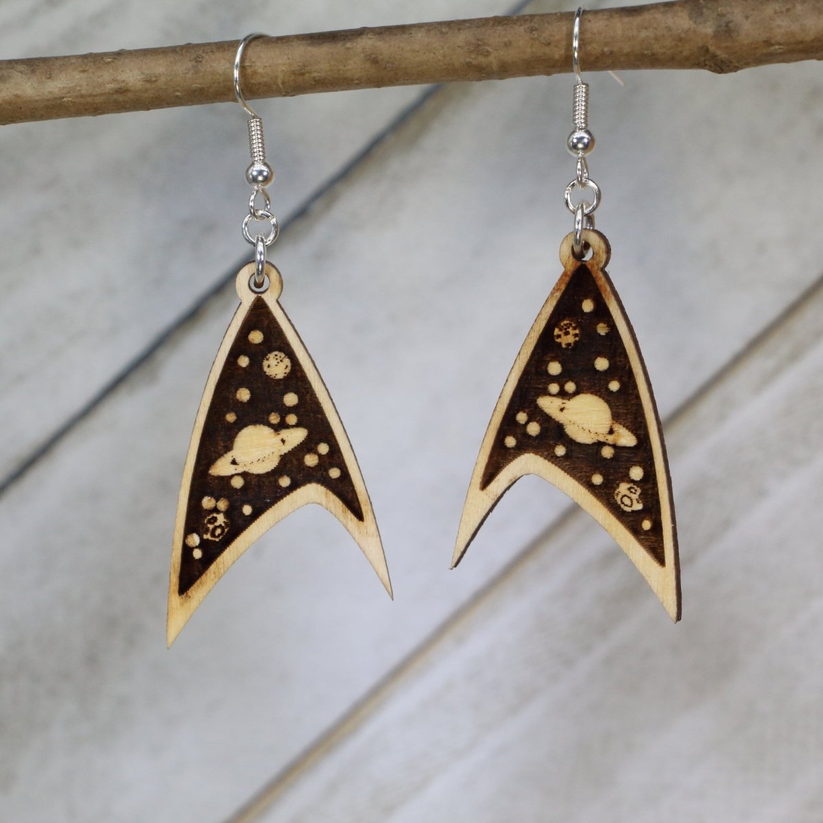 Celestial space dangle earrings Wooden Dangle Earrings | Sci-Fi Space Jewelry