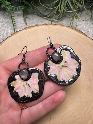Cosmina- Rose Quartz and Flower Earrings