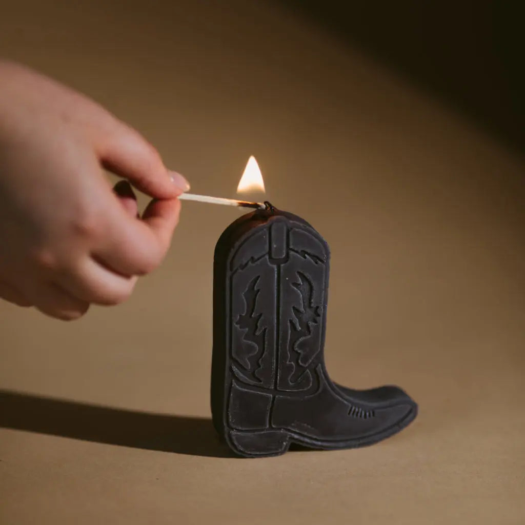 cowboy boot shape candles gold + ivy