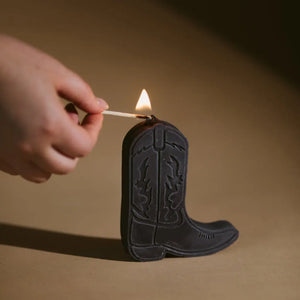 cowboy boot shape candles gold + ivy