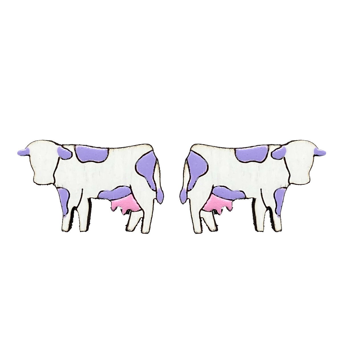Additional view of Cow Stud Earrings, 2 Colors Available hand painted on lightweight wood by LE CHIC MIAMI