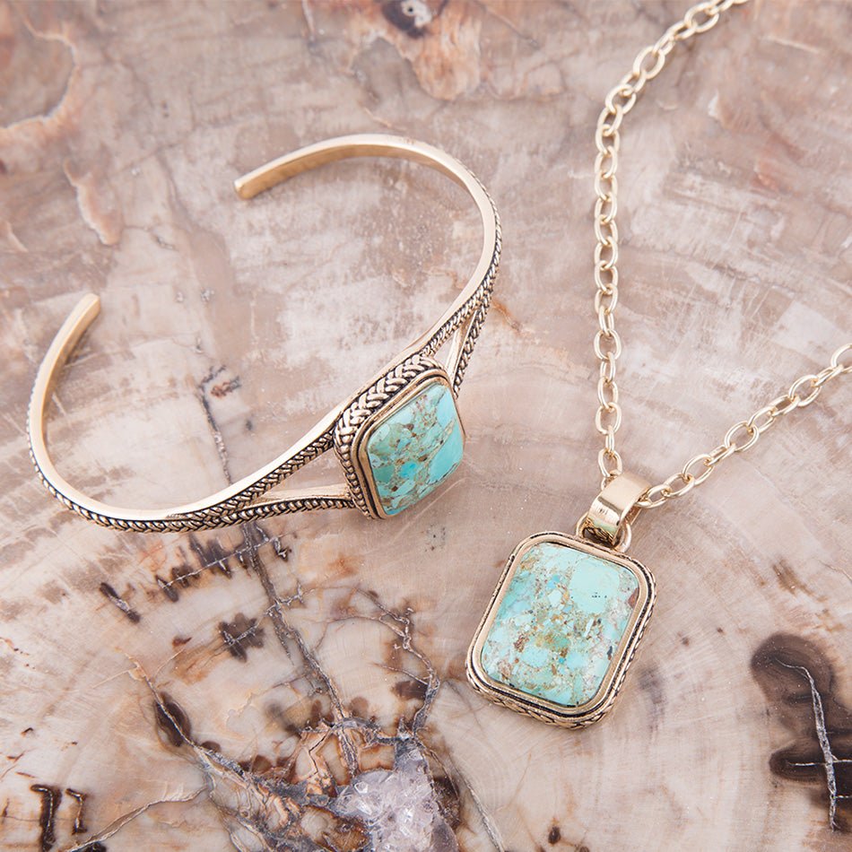 Credence Genuine Turquoise Pendant Necklace detail view by Barse Jewelry