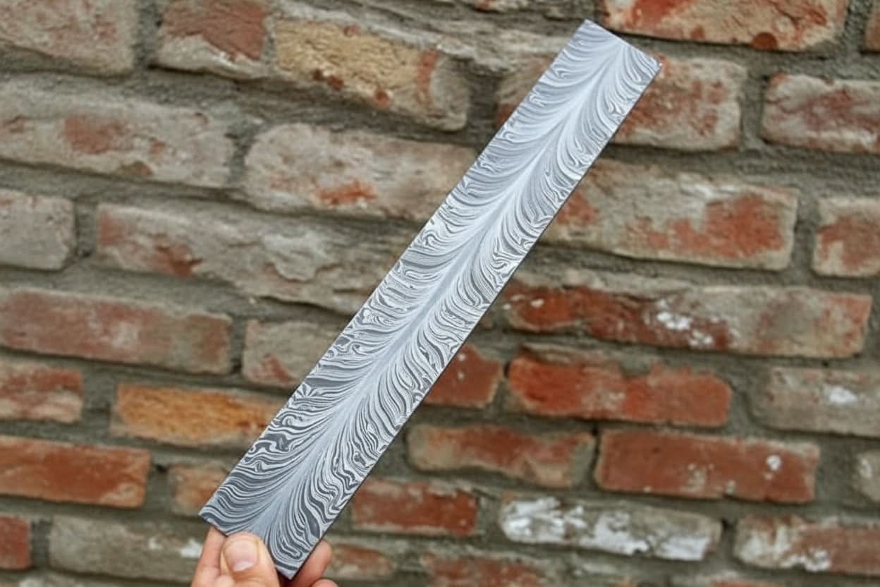 Handmade damascus steel knife with premium handle on dark surface
