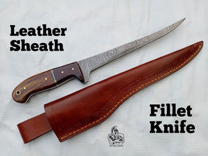 Handmade damascus steel knife with premium handle on dark surface