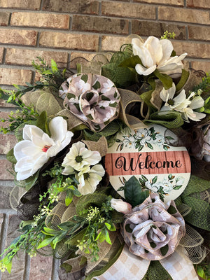 Farmhouse Welcome Wreath | Black & White Buffalo Plaid by Bouge Creations, view 6