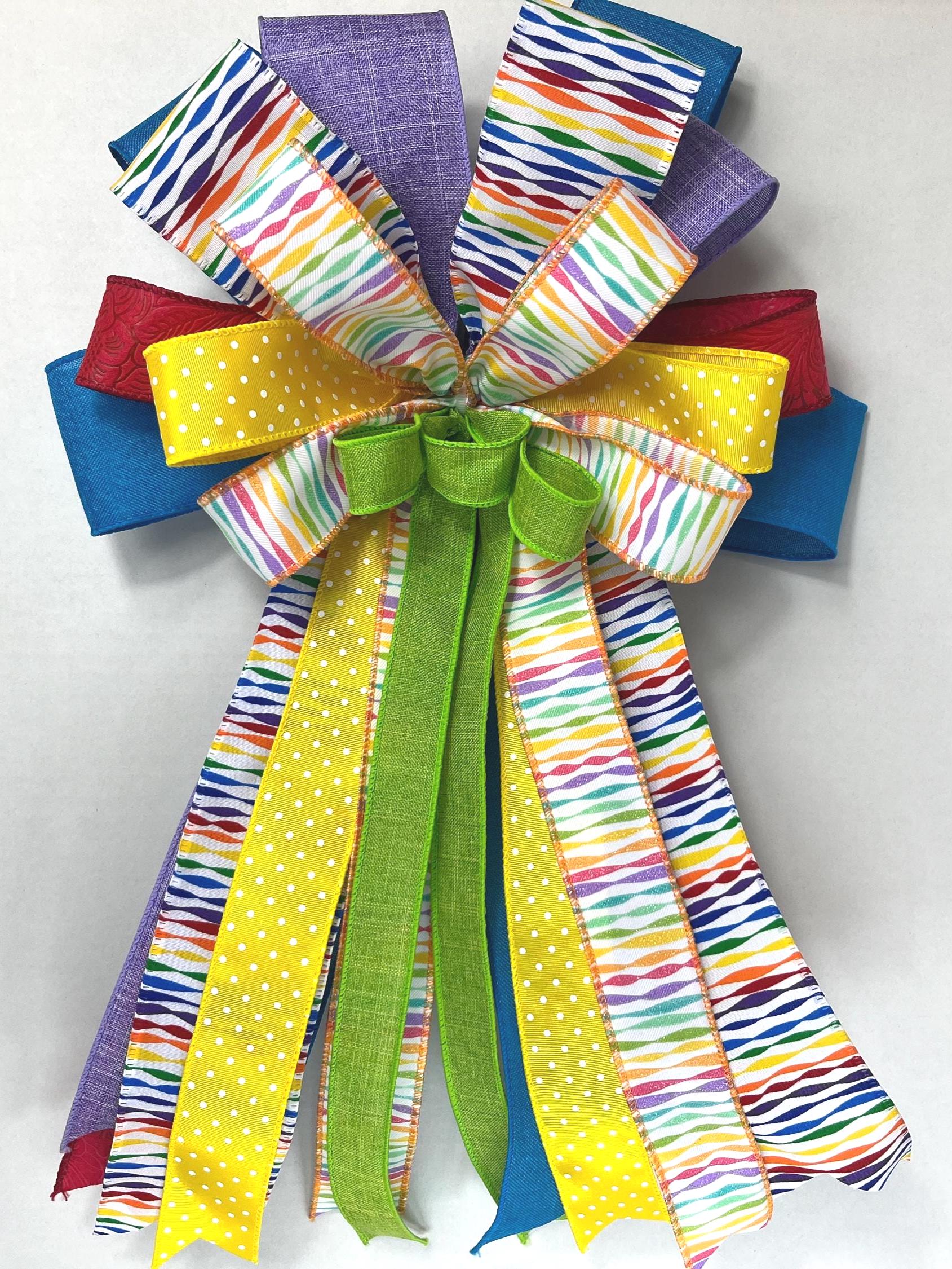 Rainbow Polka Dot Bow | Colorful Wreath & Door Decor by Bouge Creations, view 4