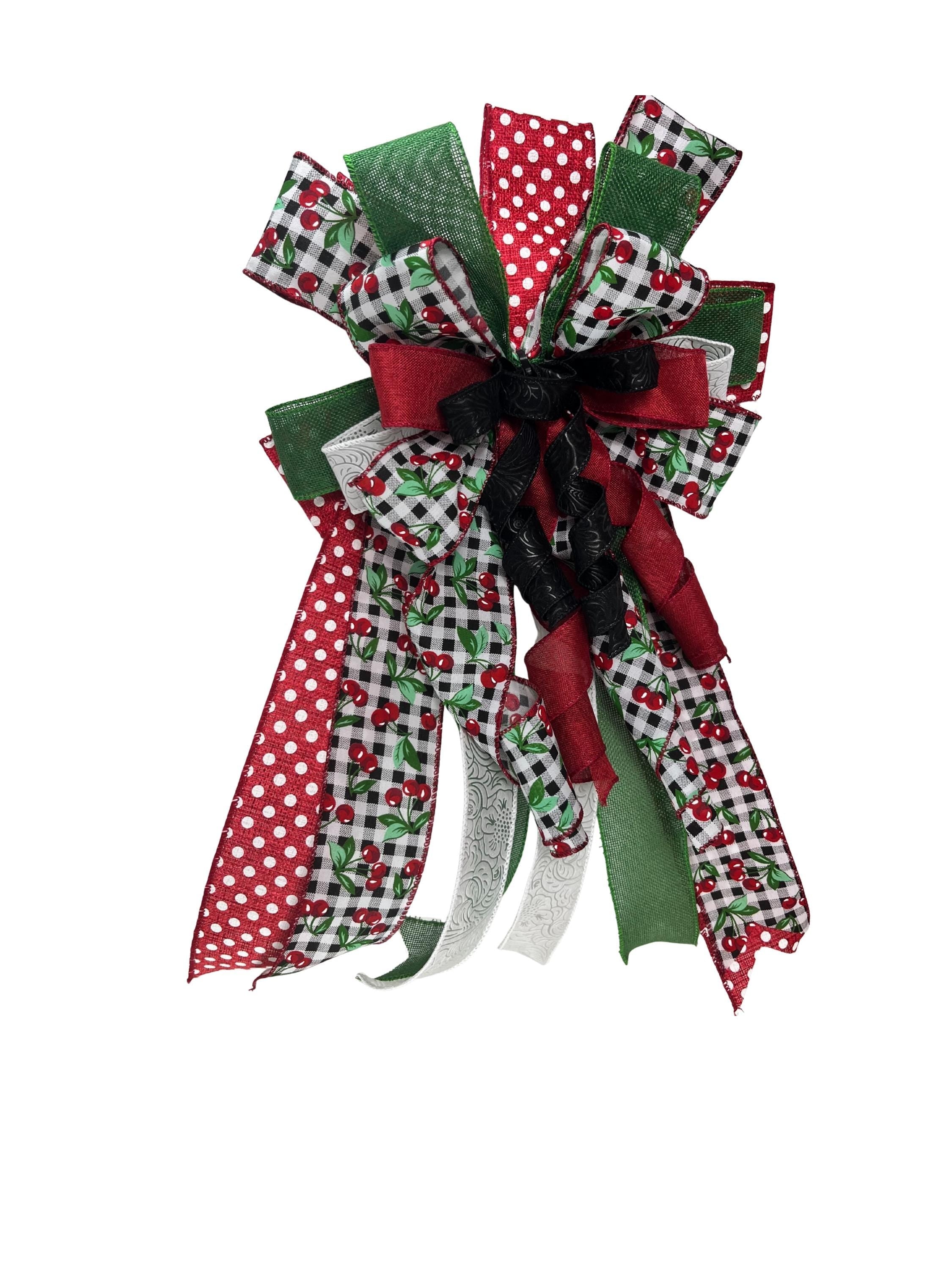 Cherry Gingham Door Bow | Red Polka Dot Wreath Decor handmade by Bouge Creations