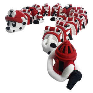 Dalmatian firefighter dragon articulated 3D printed flexi dragon with red fire gear and hydrant tail