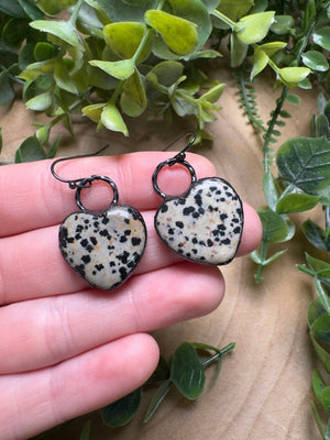 Dalmatian Jasper Heart Earrings