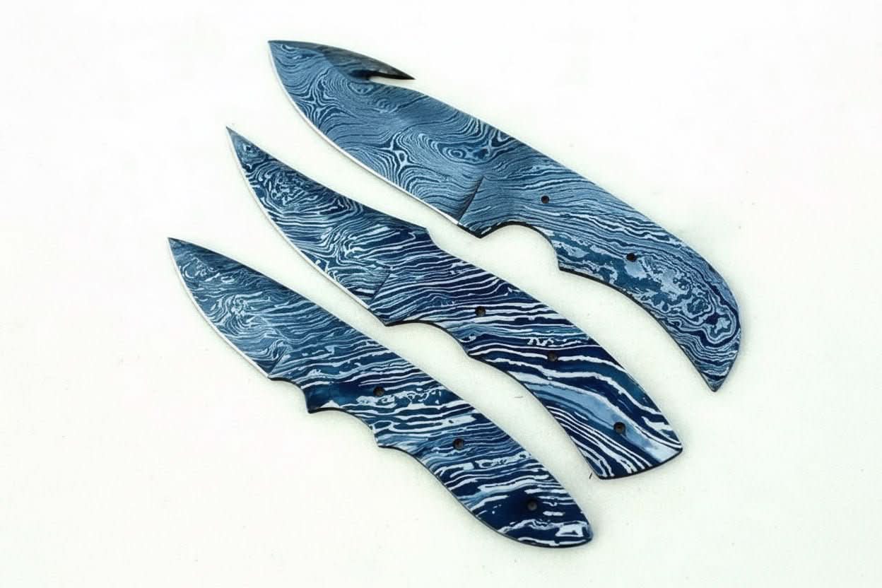 Handmade Damascus Steel Blank Blade Skinner Knife - Lot of 3/ For Knife Making by JW SteelCrafts