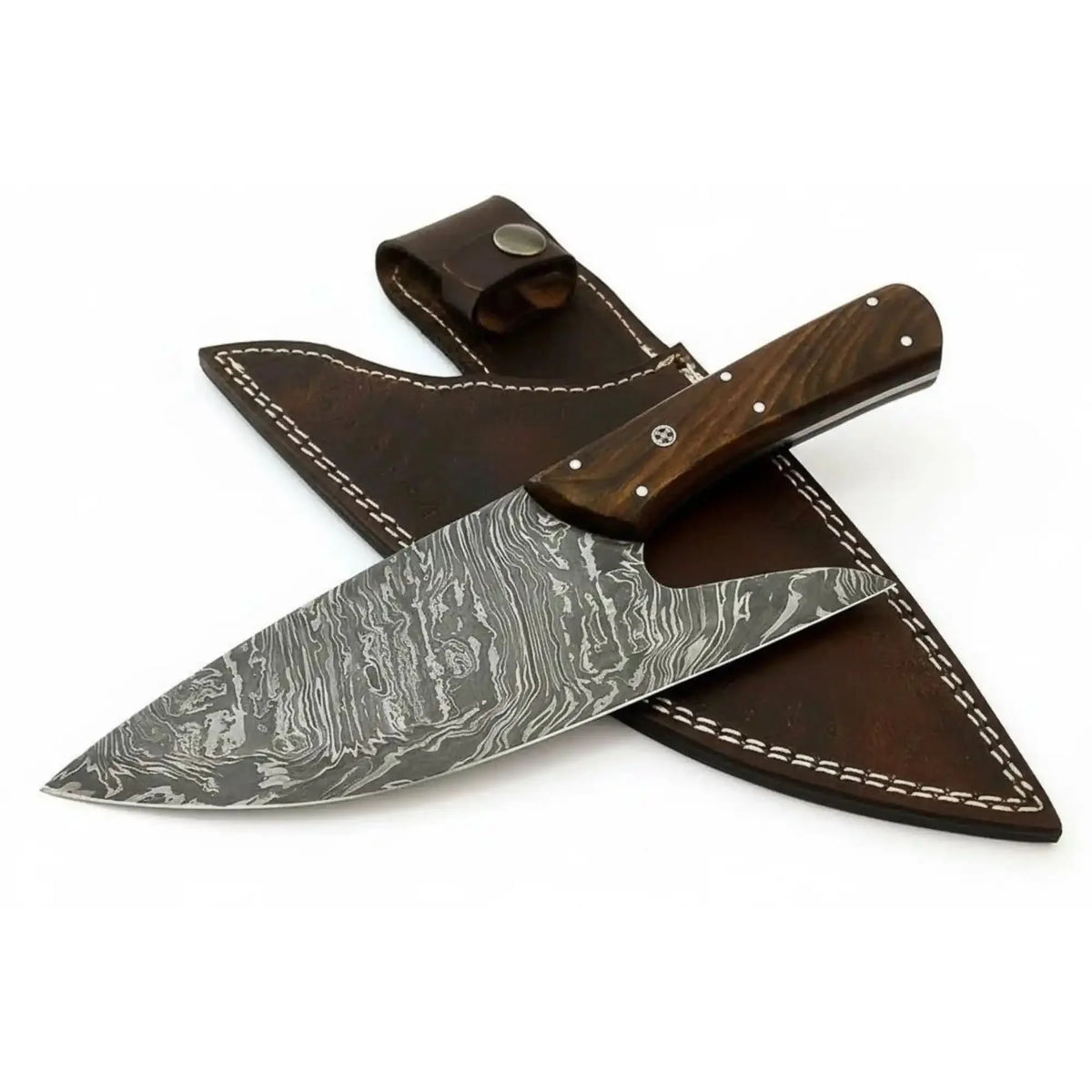 Damascus Steel Mini Cleaver Chef Knife with Rosewood Handle – 10 Inch Overall by JW SteelCrafts, Damascus knife main product photo