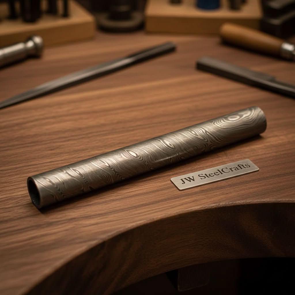 10 Inch Damascus Steel Round Bar Rod for Rings Pens Buckles Jewelry Making by JW SteelCrafts