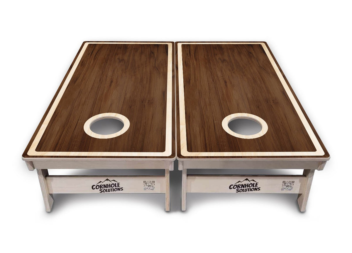 Dark Wood Natural Border Cornhole Boards – Tournament Series