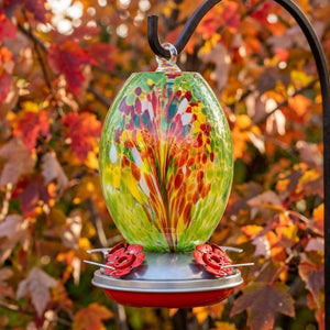 Meadow Confetti Olive Glass Hummingbird Feeder