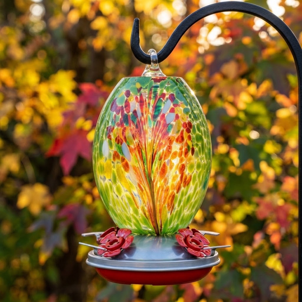 Meadow Confetti Olive Glass Hummingbird Feeder
