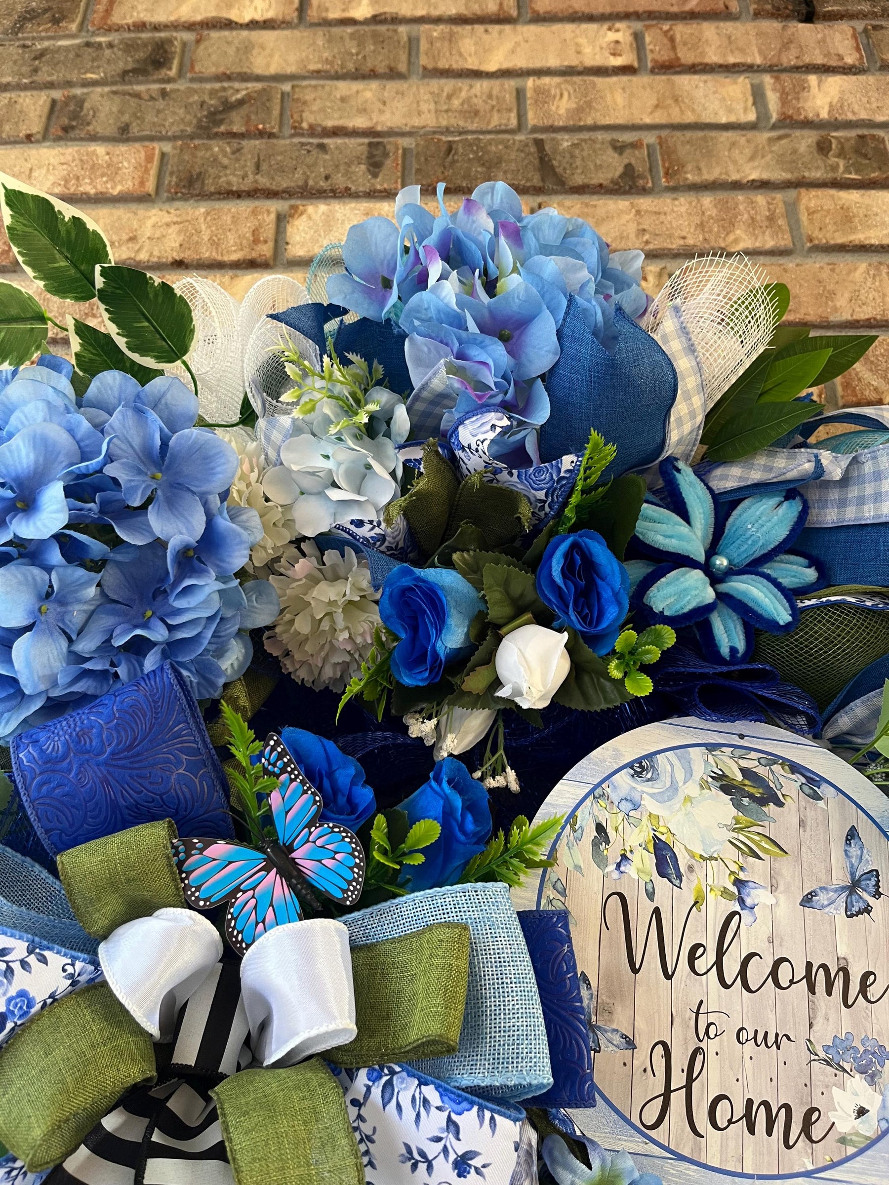 Blue Hydrangea Welcome Wreath | Front Door Decor by Bouge Creations, view 5