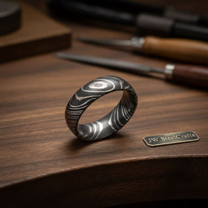 Mens Damascus Steel Wedding Band Raindrop Pattern Handmade Ring by JW SteelCrafts