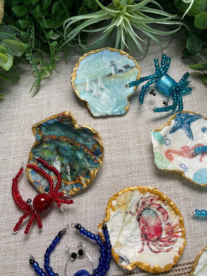 Decoupage Shell and Beaded Crab Set