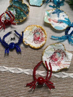 Decoupage Shell and Beaded Crab Set