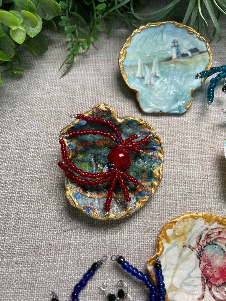 Decoupage Shell and Beaded Crab Set