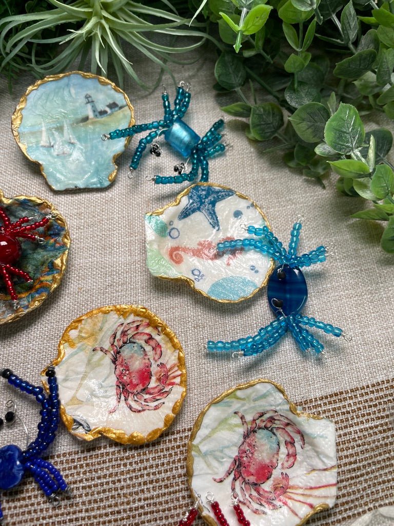 Decoupage Shell and Beaded Crab Set