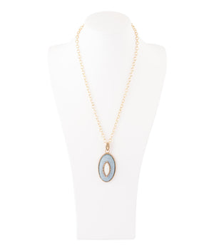 Blue Denim Dreams White Mother of Pearl Golden Pendant Necklace