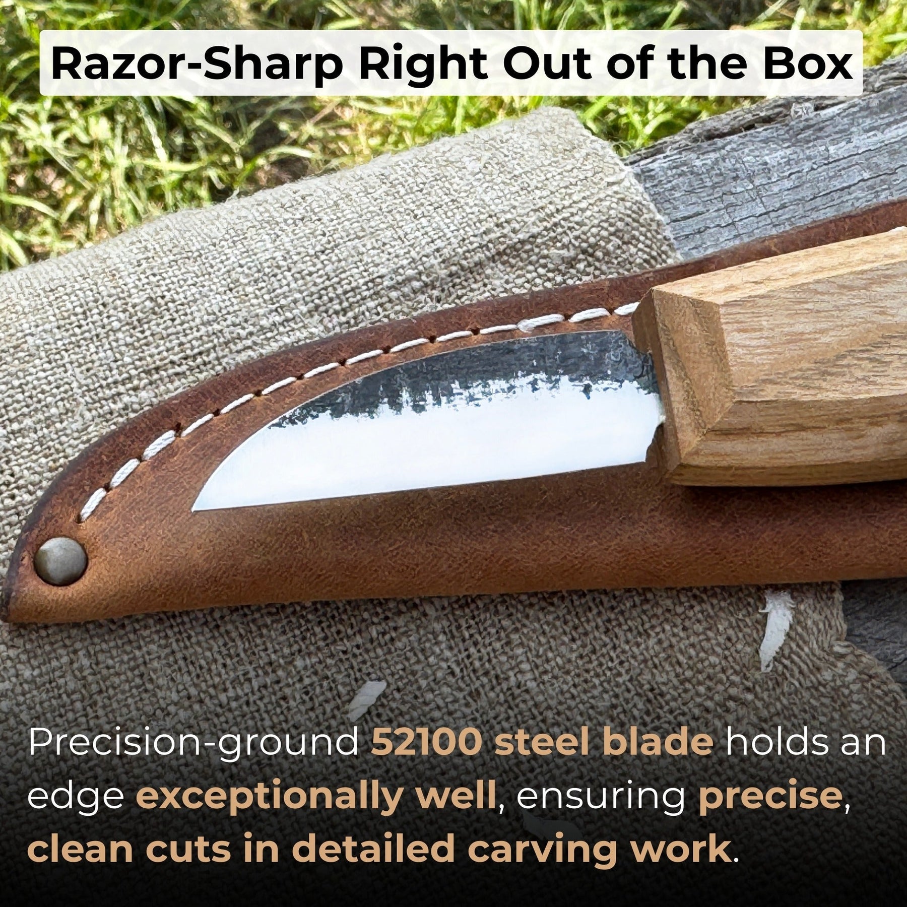 Detail Wood Carving Knife with Leather Sheath, Blade 5 cm (1.97 inches)