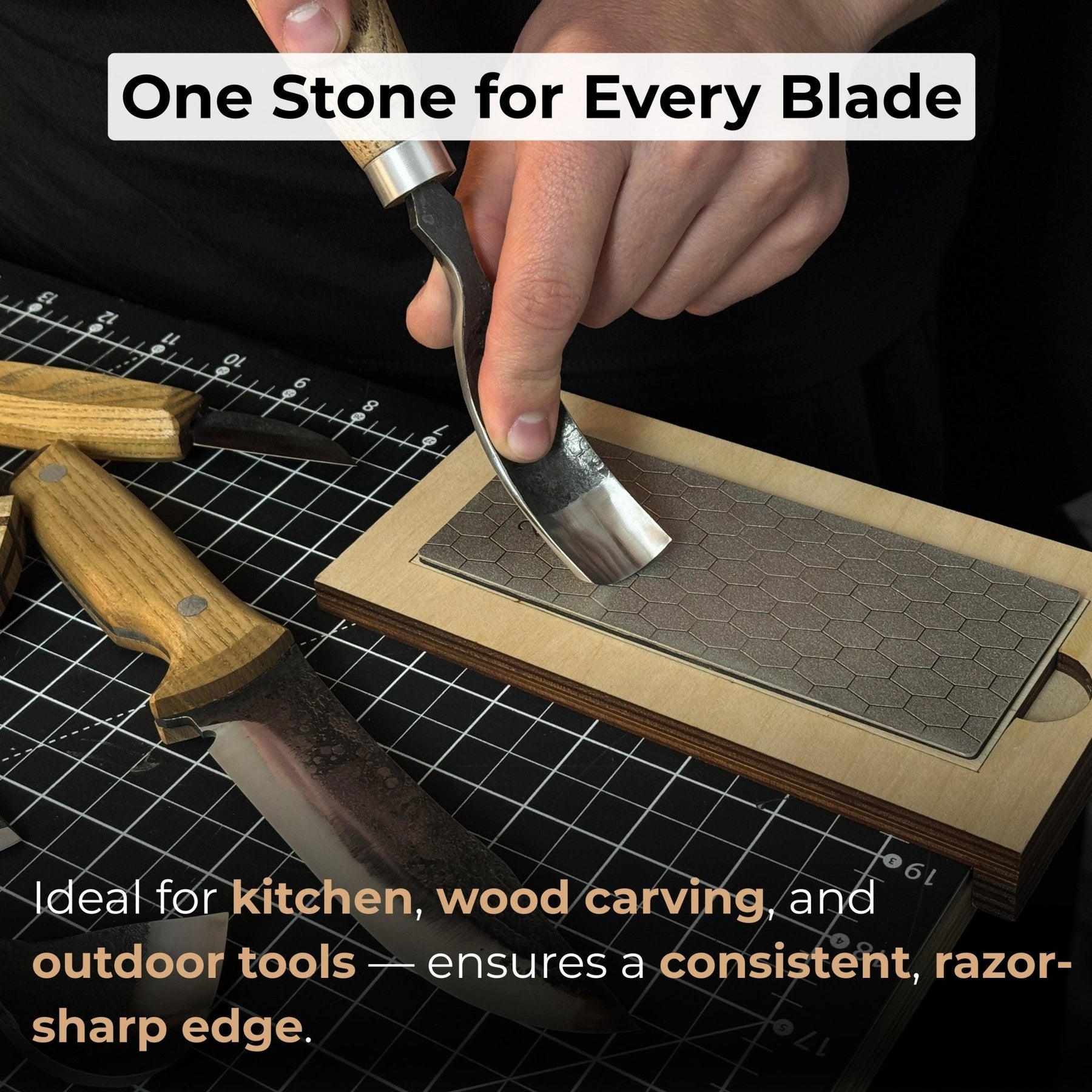 Diamond Sharpening Stone with Wooden Stand – 600 Grit for Knives & Tools
