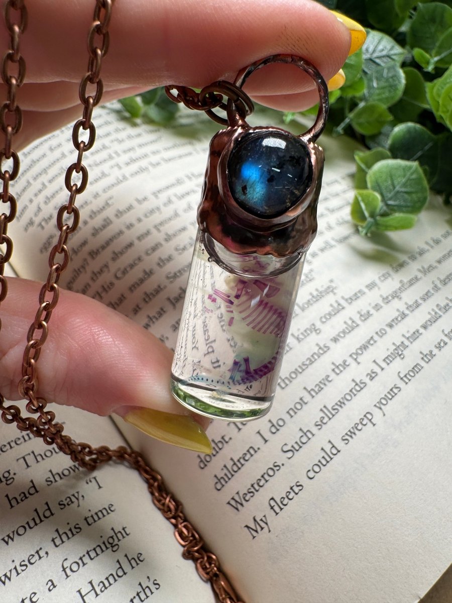 Diaphonized Pinkie Mouse Wet Specimen and Labradorite Necklace