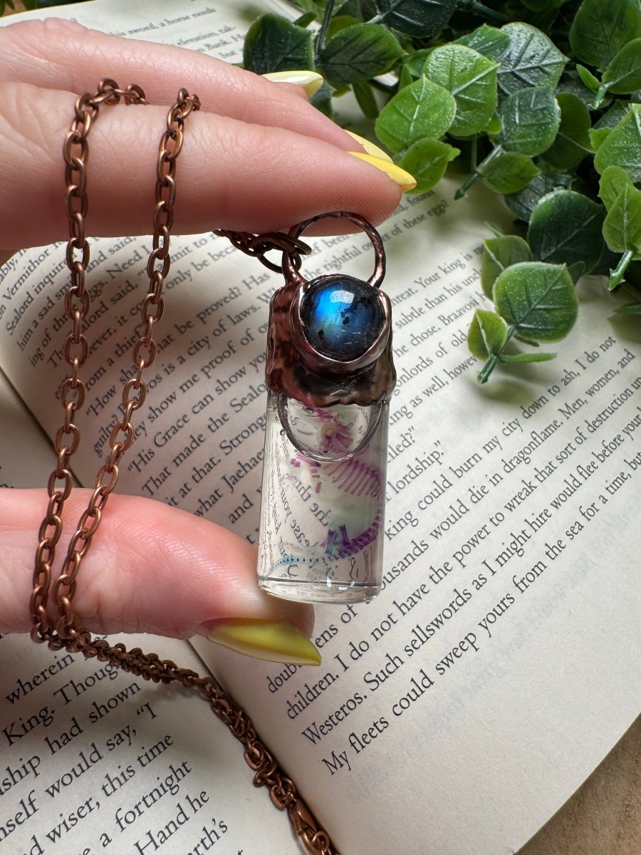 Diaphonized Pinkie Mouse Wet Specimen and Labradorite Necklace