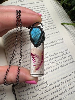 Diaphonized Rat Ribcage and Labradorite Coffin Oddity Necklace