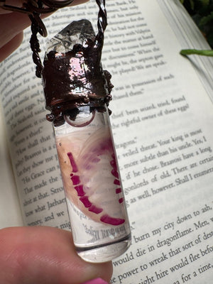 Diaphonized Rat Ribcage, Rose Quartz and Quartz Diamond Oddity Necklace