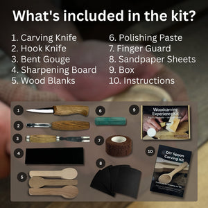 DIY 3-Piece Spoon Carving Kit for Beginners – Linden, Cherry & Oak Wood Blanks