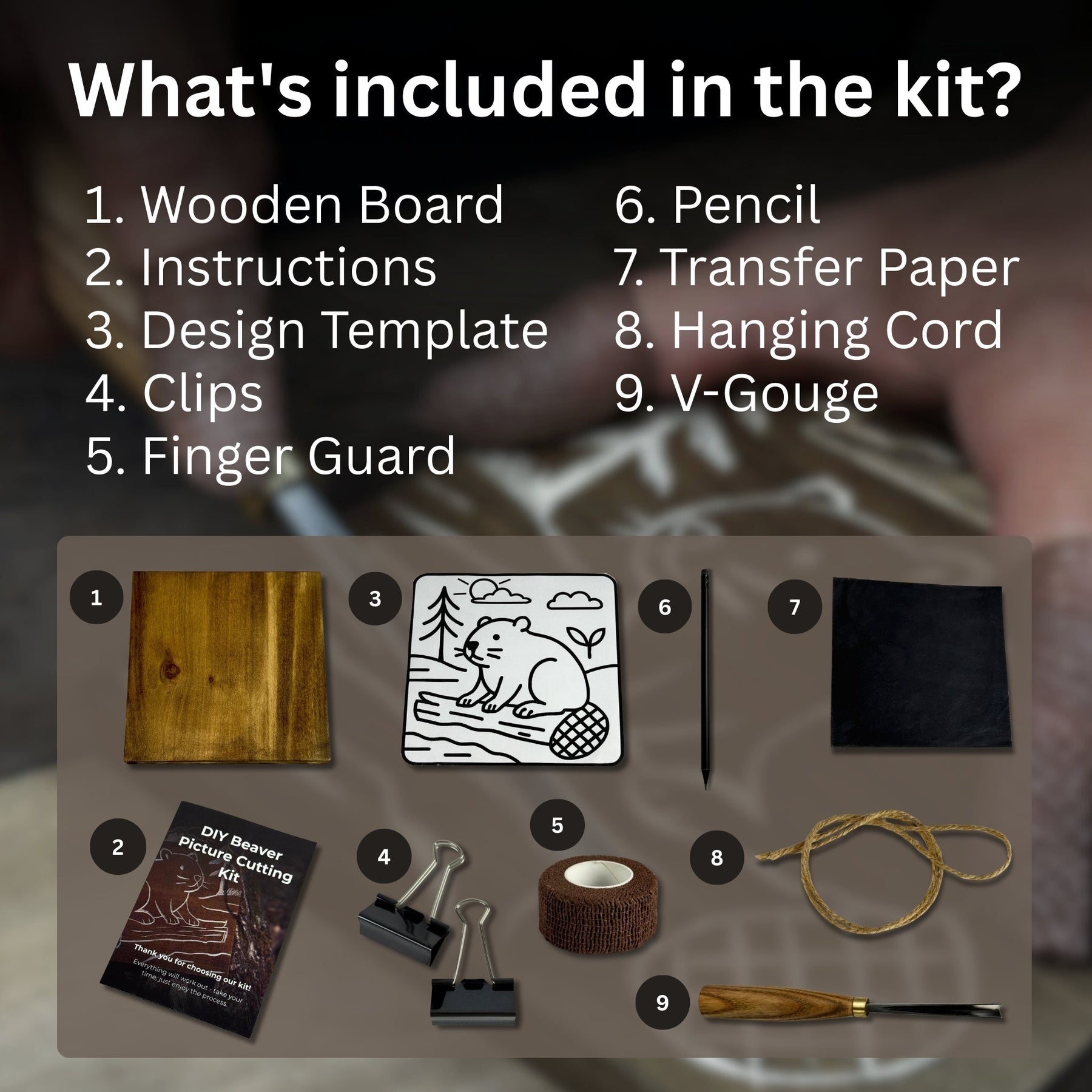 DIY Beaver Carving Kit – Wood Art Set with V-Chisel & Video Guide