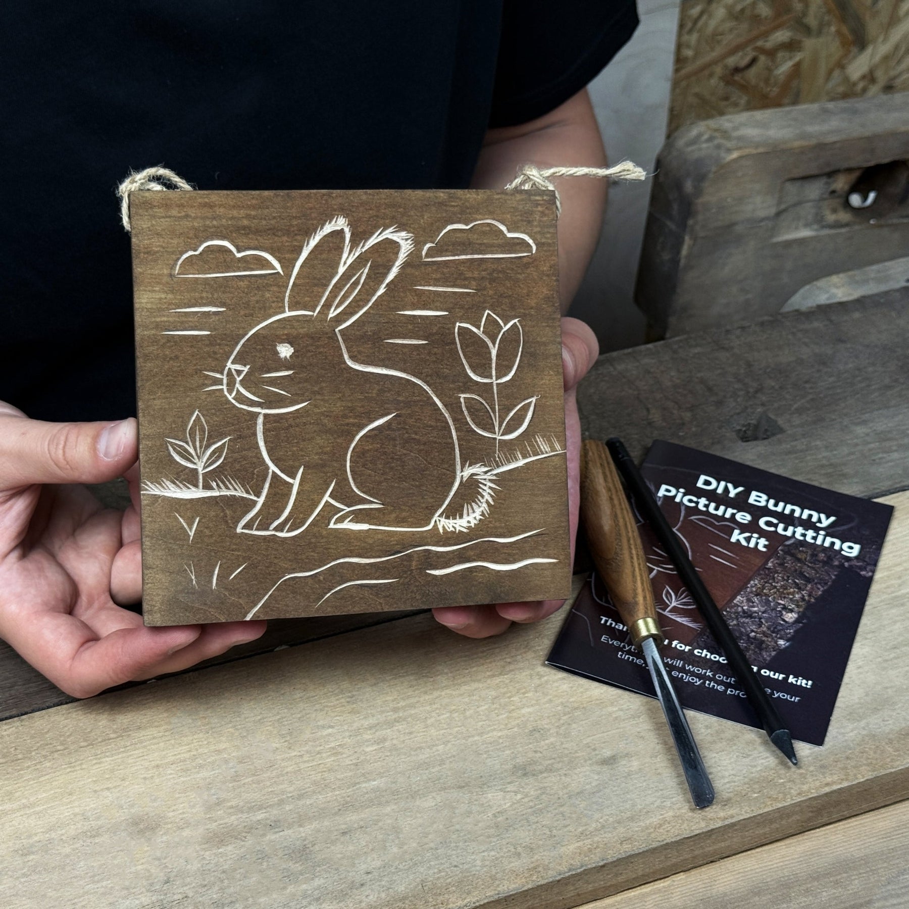 DIY Bunny Carving Kit – Wood Art Set with V-Chisel & Video Guide